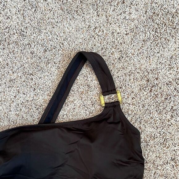 Lands End Brown One Shoulder One Piece Swimsuit Size 8 - Picture 2 of 6